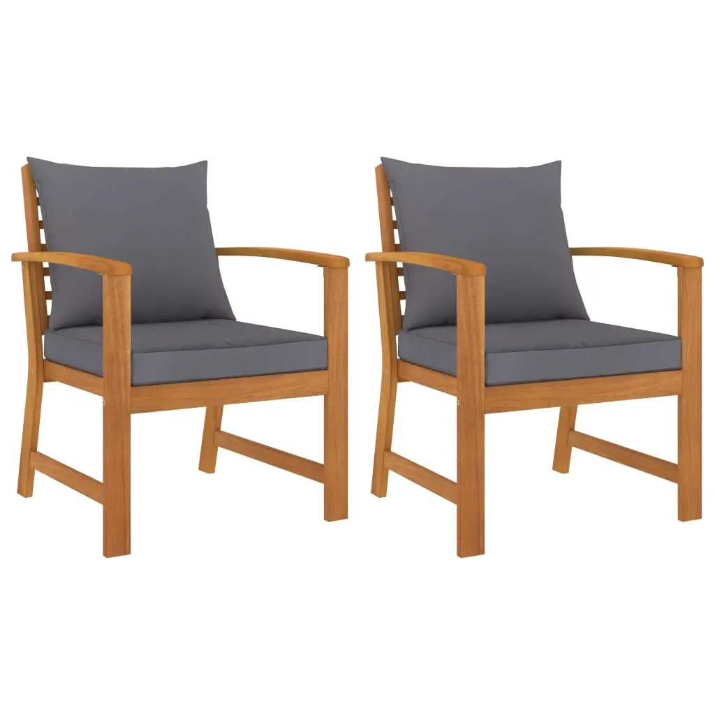 Garden Chairs 2 pcs with Dark Grey Cushion Solid Acacia Wood 311832 - Furniture