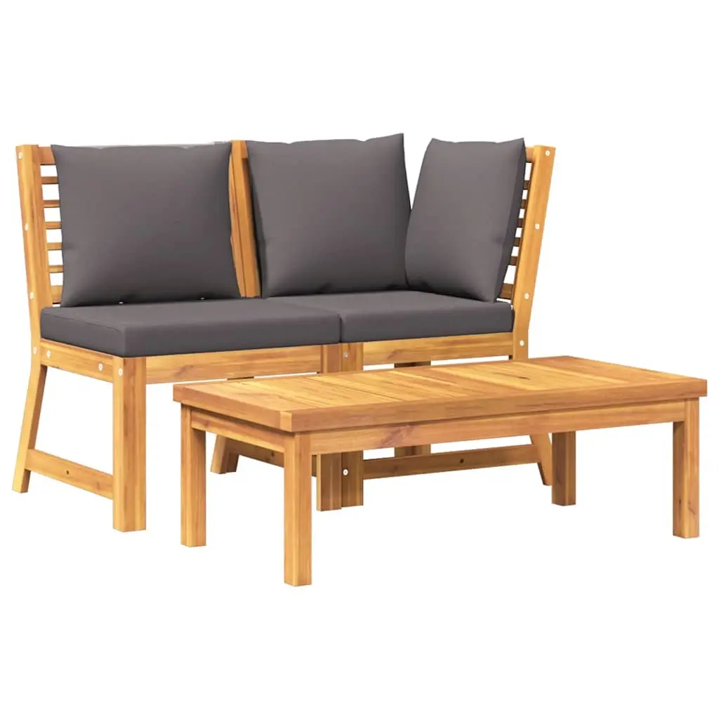 3 Piece Garden Lounge Set with Dark Grey Cushion Solid Acacia Wood 311835 - Furniture