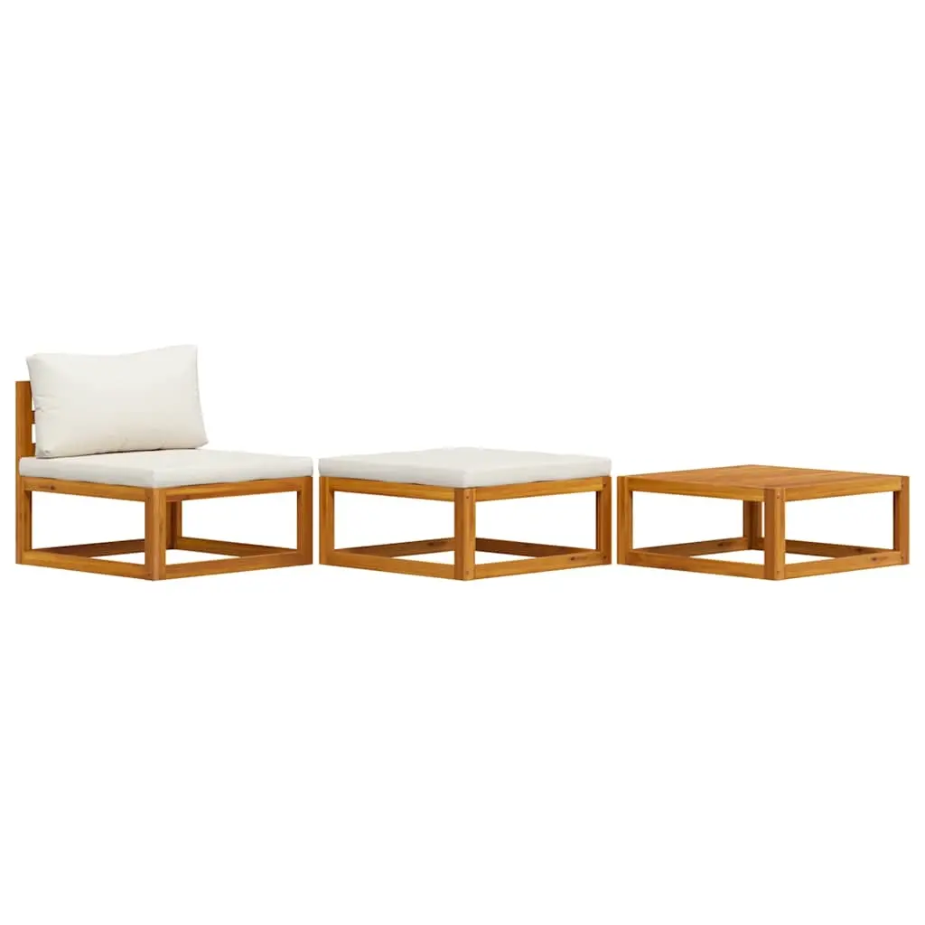 3 Piece Garden Lounge Set with Cream Cushions Solid Acacia Wood 311855 - Furniture