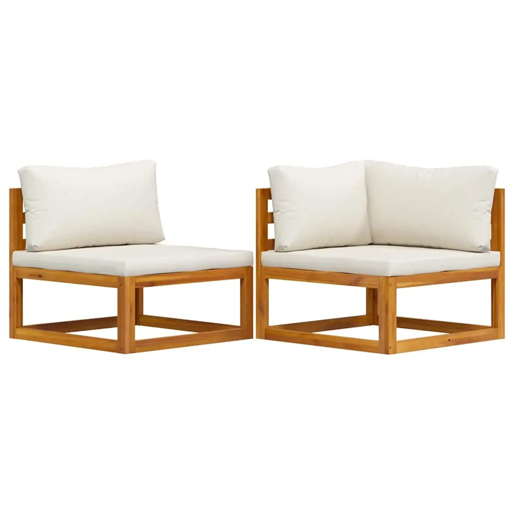 2 Piece Sofa Set with Cream White Cushions Solid Acacia Wood 311857 - Furniture