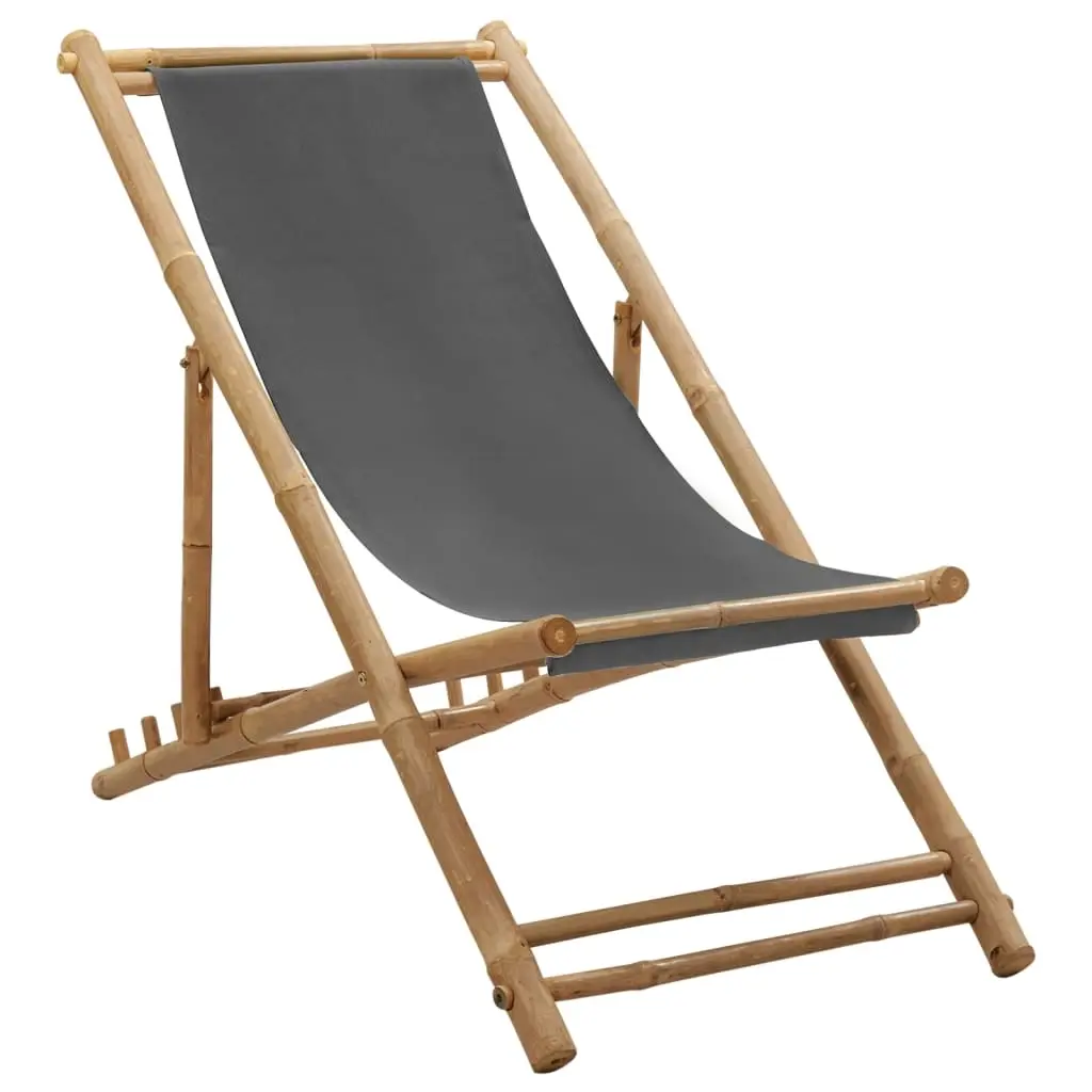 Deck Chair Bamboo and Canvas Dark Grey 313018 - Furniture
