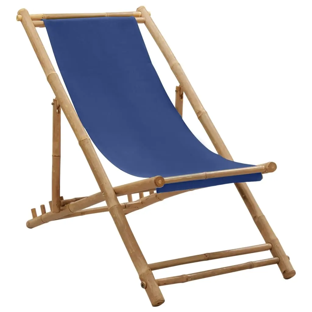 Deck Chair Bamboo and Canvas Navy Blue 313019 - Furniture