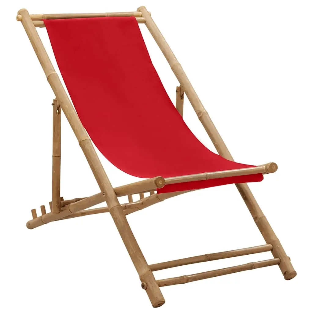 Deck Chair Bamboo and Canvas Red 313020 - Furniture