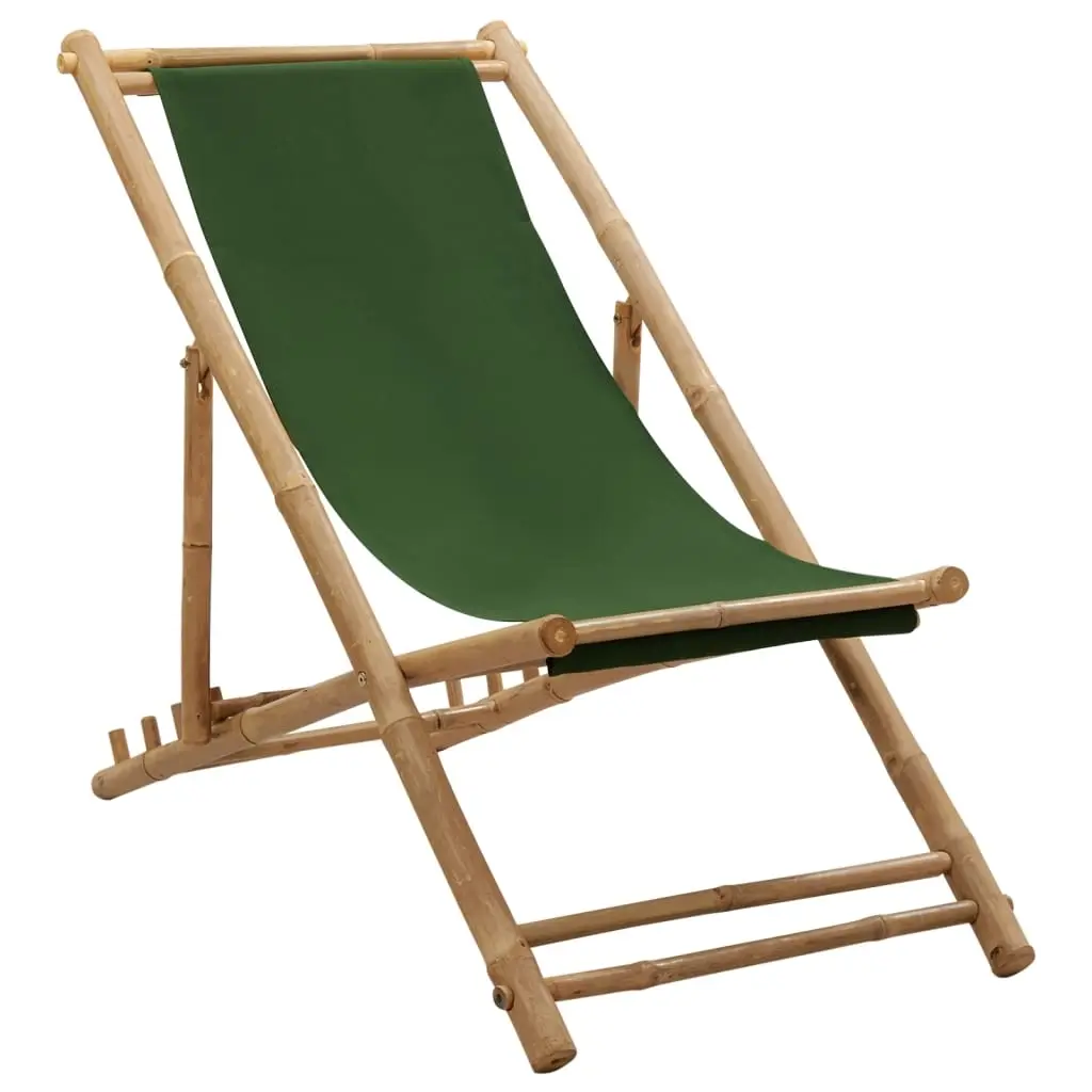 Deck Chair Bamboo and Canvas Green 313021 - Furniture
