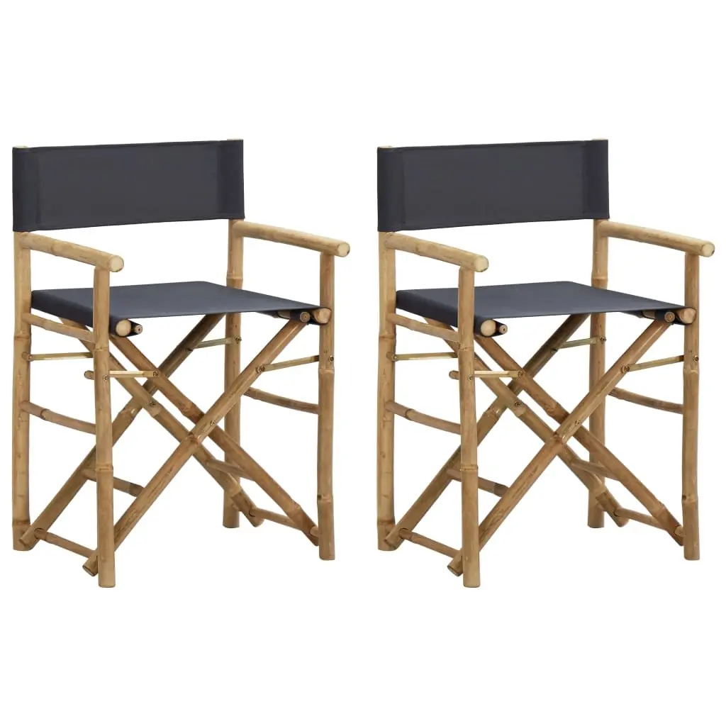 Folding Director's Chairs 2 pcs Dark Grey Bamboo and Fabric 313029 - Furniture