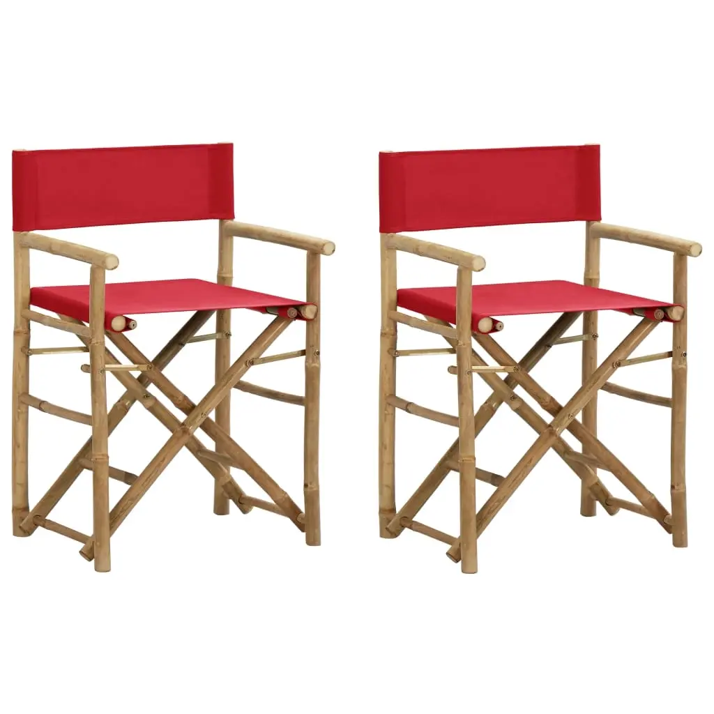 Folding Director's Chairs 2 pcs Red Bamboo and Fabric 313031 - Furniture