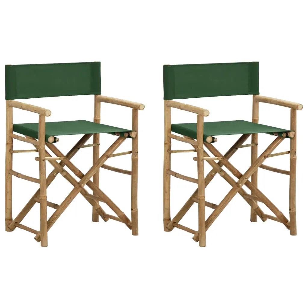 Folding Director's Chairs 2 pcs Green Bamboo and Fabric 313032 - Up to 65% off Outdoor Furniture
