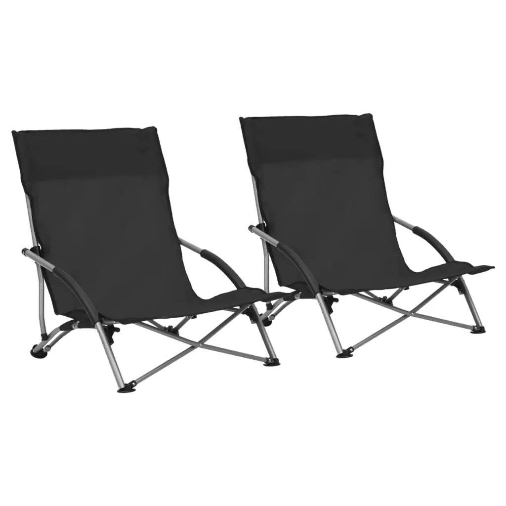 Folding Beach Chairs 2 pcs Black Fabric 312489 - Furniture