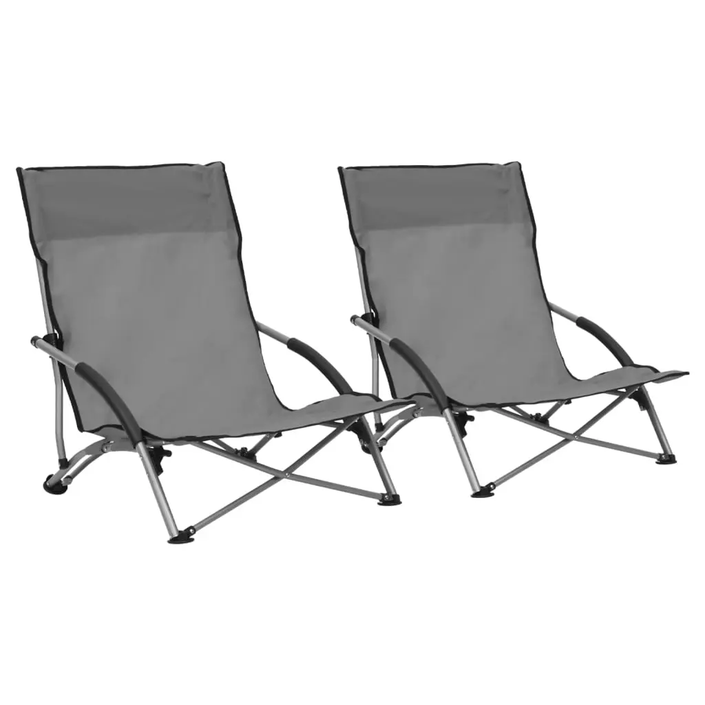 Folding Beach Chairs 2 pcs Grey Fabric 312491 - Furniture