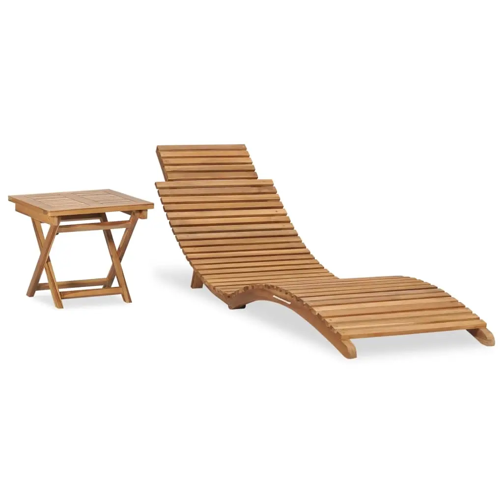 Folding Sun Lounger with Table Solid Teak Wood 310666 - Furniture