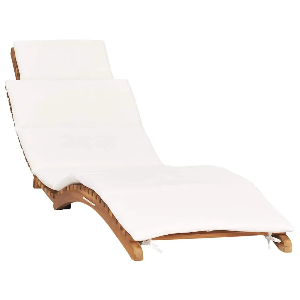 Folding Sun Lounger with Cream White Cushion Solid Teak Wood 310667 - Furniture