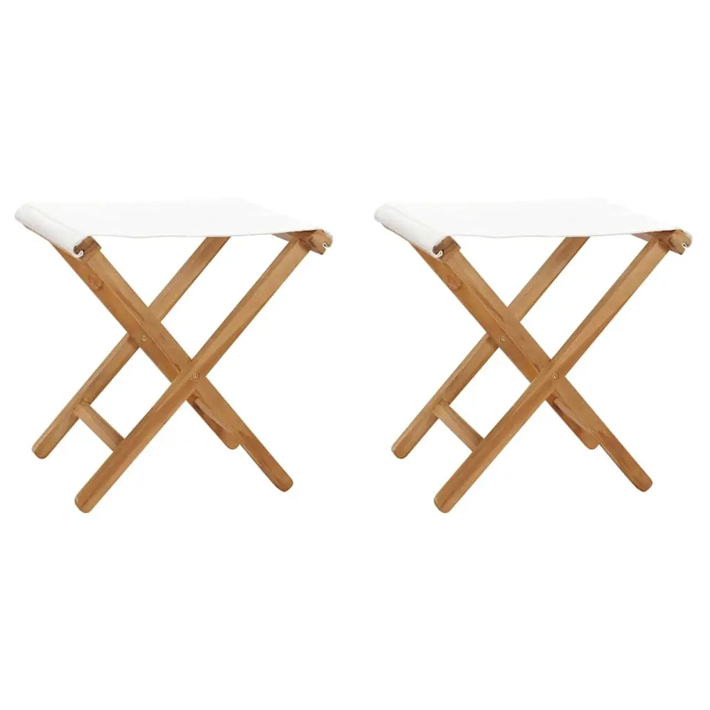 Folding Chairs 2 pcs Solid Teak Wood and Fabric Cream White 310669 - Furniture