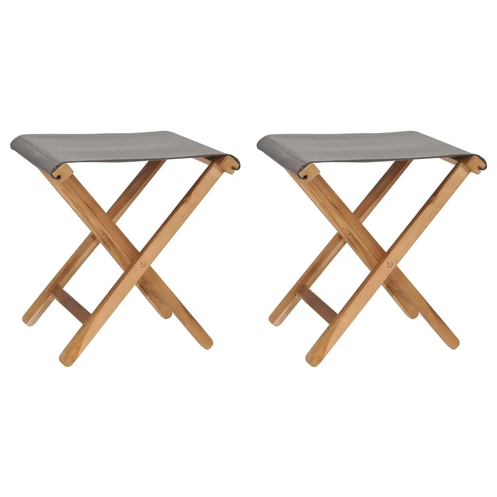 Folding Chairs 2 pcs Solid Teak Wood and Fabric Dark Grey 310670 - Furniture