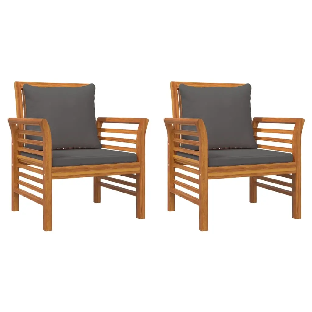 Sofa Chairs with Dark Grey Cushions 2 pcs Solid Wood Acacia 312138 - Furniture