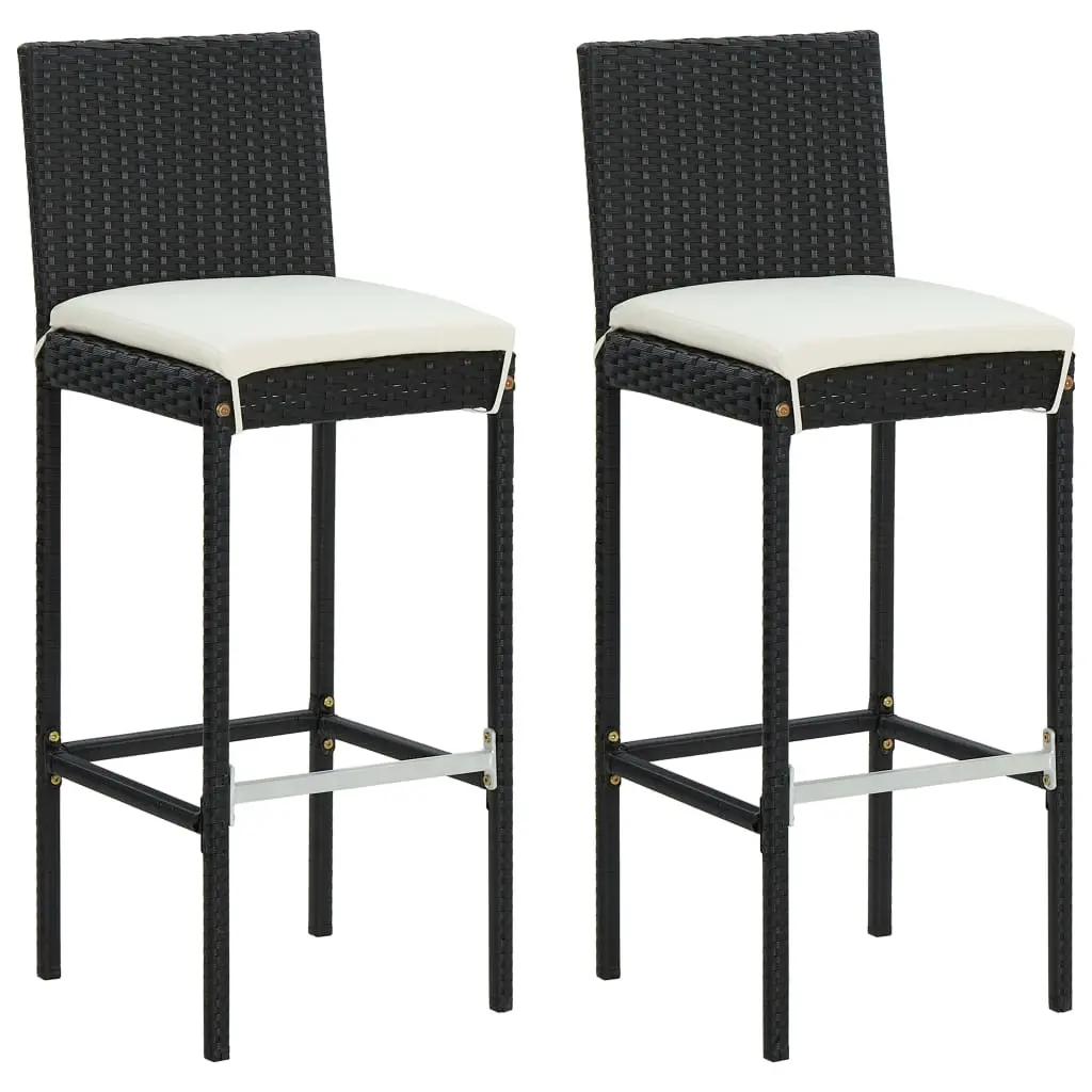 Garden Bar Stools with Cushions 2 pcs Black Poly Rattan 313435 - Furniture