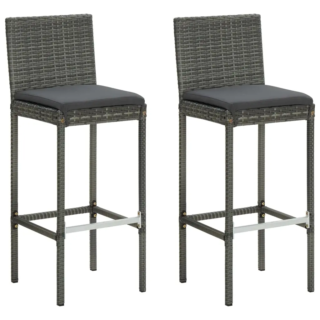 Garden Bar Stools with Cushions 2 pcs Grey Poly Rattan 313436 - Furniture