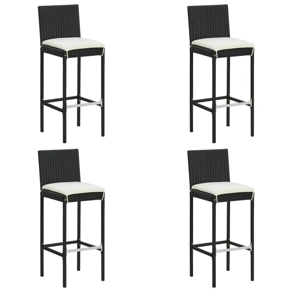 Garden Bar Stools with Cushions 4 pcs Black Poly Rattan 313437 - Furniture
