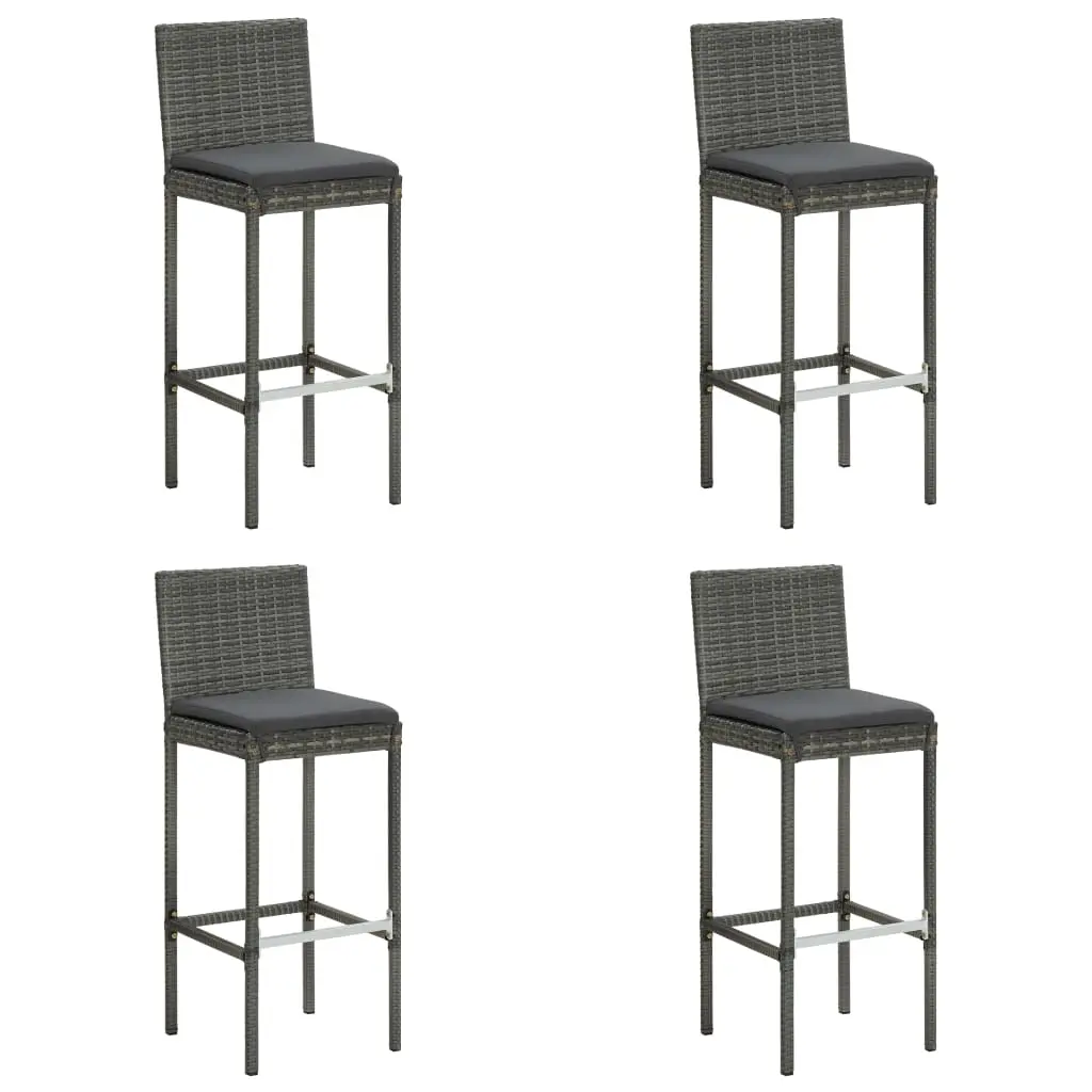 Garden Bar Stools with Cushions 4 pcs Grey Poly Rattan 313438 - Furniture