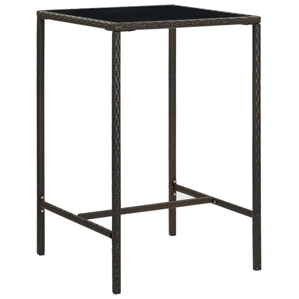 Garden Bar Table Brown 70x70x110 cm Poly Rattan and Glass 313457 - Furniture