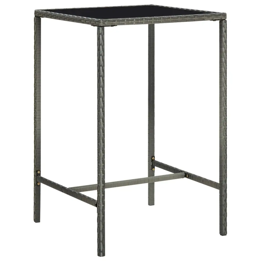 Garden Bar Table Grey 70x70x110 cm Poly Rattan and Glass 313459 - Furniture
