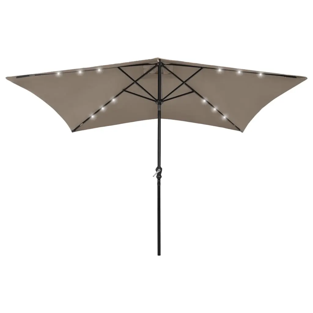 Garden Parasol with LEDs and Steel Pole Taupe 2x3 m 313789 - Home & Garden