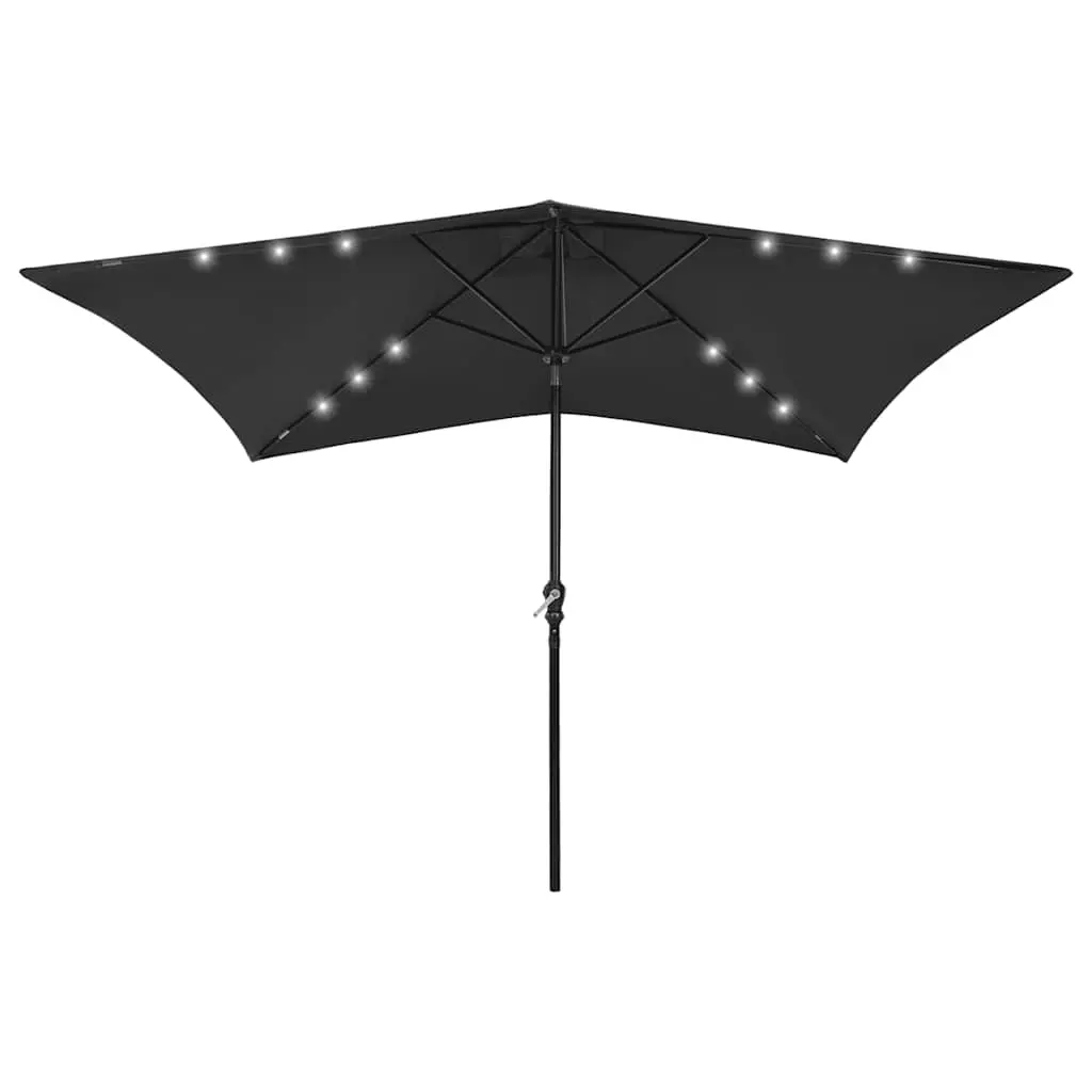 Garden Parasol with LEDs and Steel Pole Black 2x3 m 313792 - Home & Garden