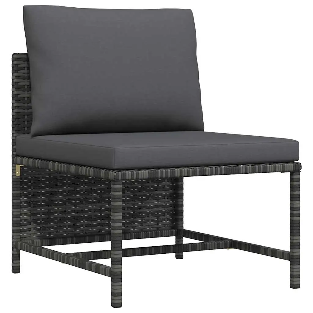 Sectional Middle Sofa with Cushions Grey Poly Rattan 313494 - Furniture