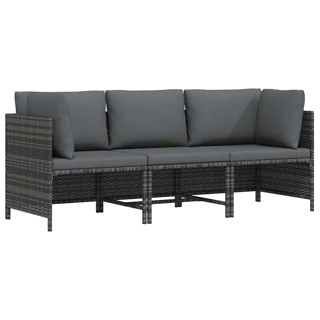 3-Seater Garden Sofa with Cushions Grey Poly Rattan 313499