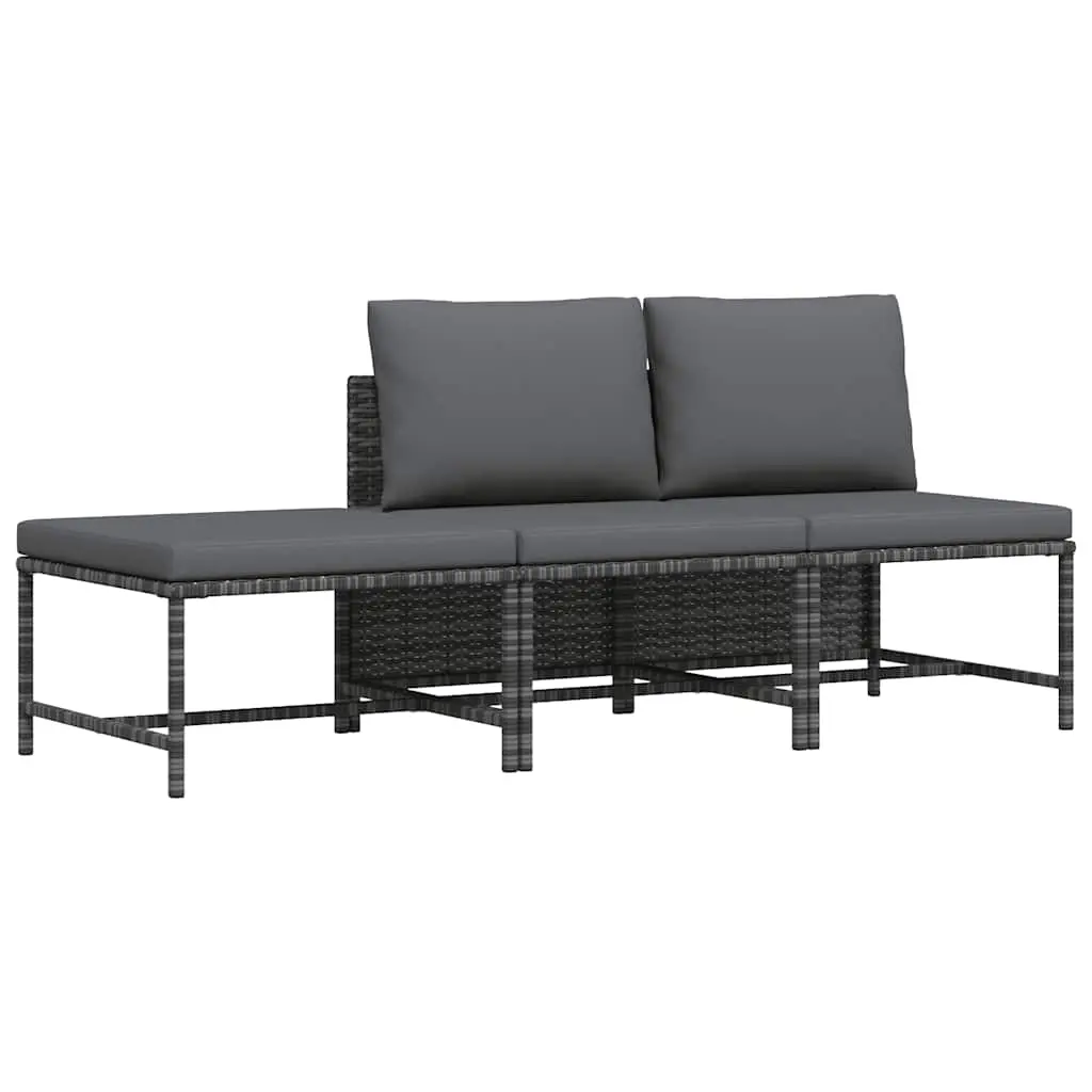 3 Piece Garden Sofa Set with Cushions Grey Poly Rattan 313500 - Furniture