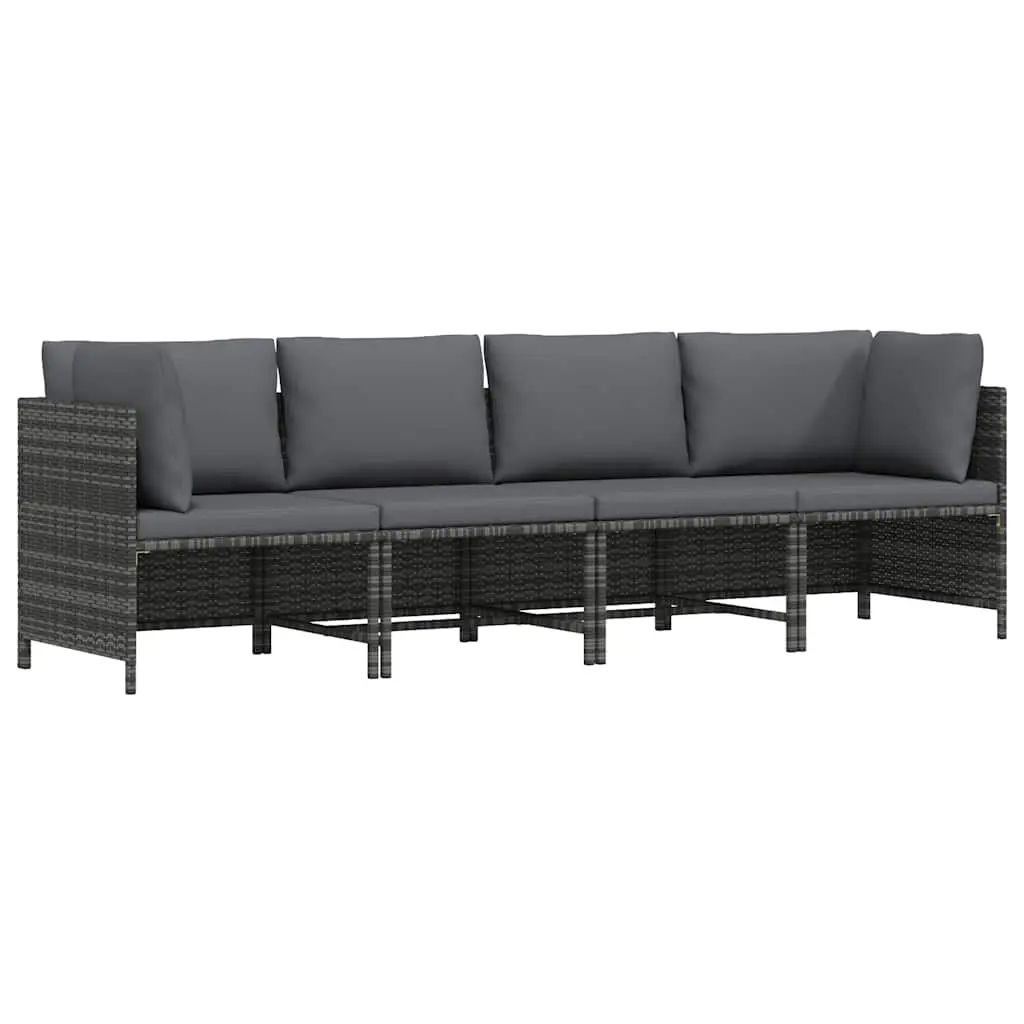 4-Seater Garden Sofa with Cushions Grey Poly Rattan 313501