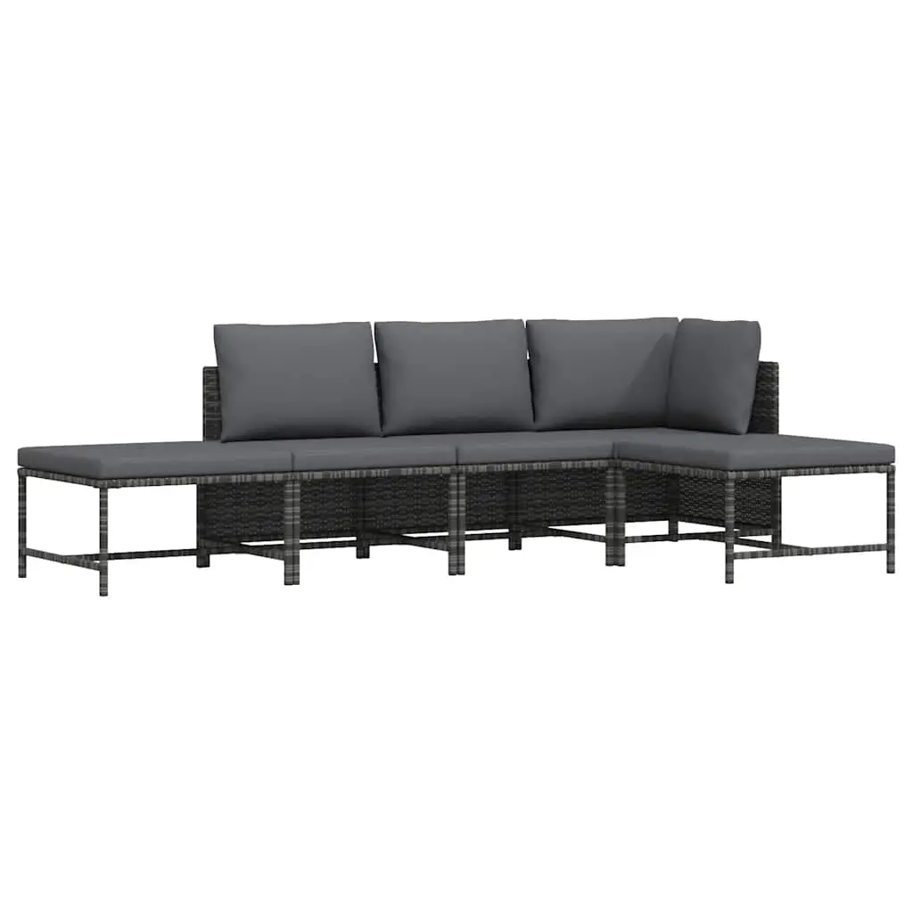 5 Piece Garden Sofa Set with Cushions Grey Poly Rattan 313503 - Furniture