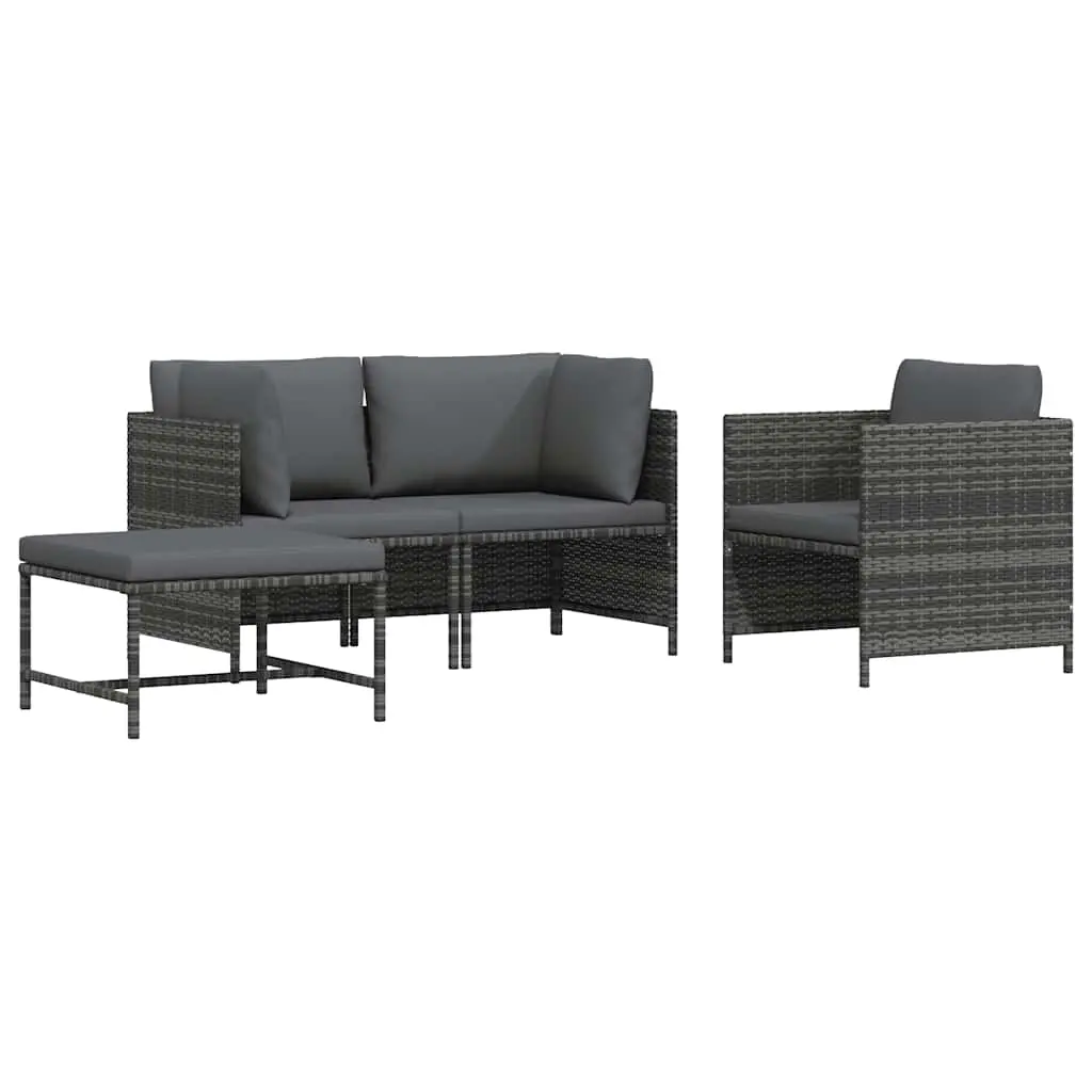 4 Piece Garden Sofa Set with Cushions Poly Rattan Grey 313504 - Furniture