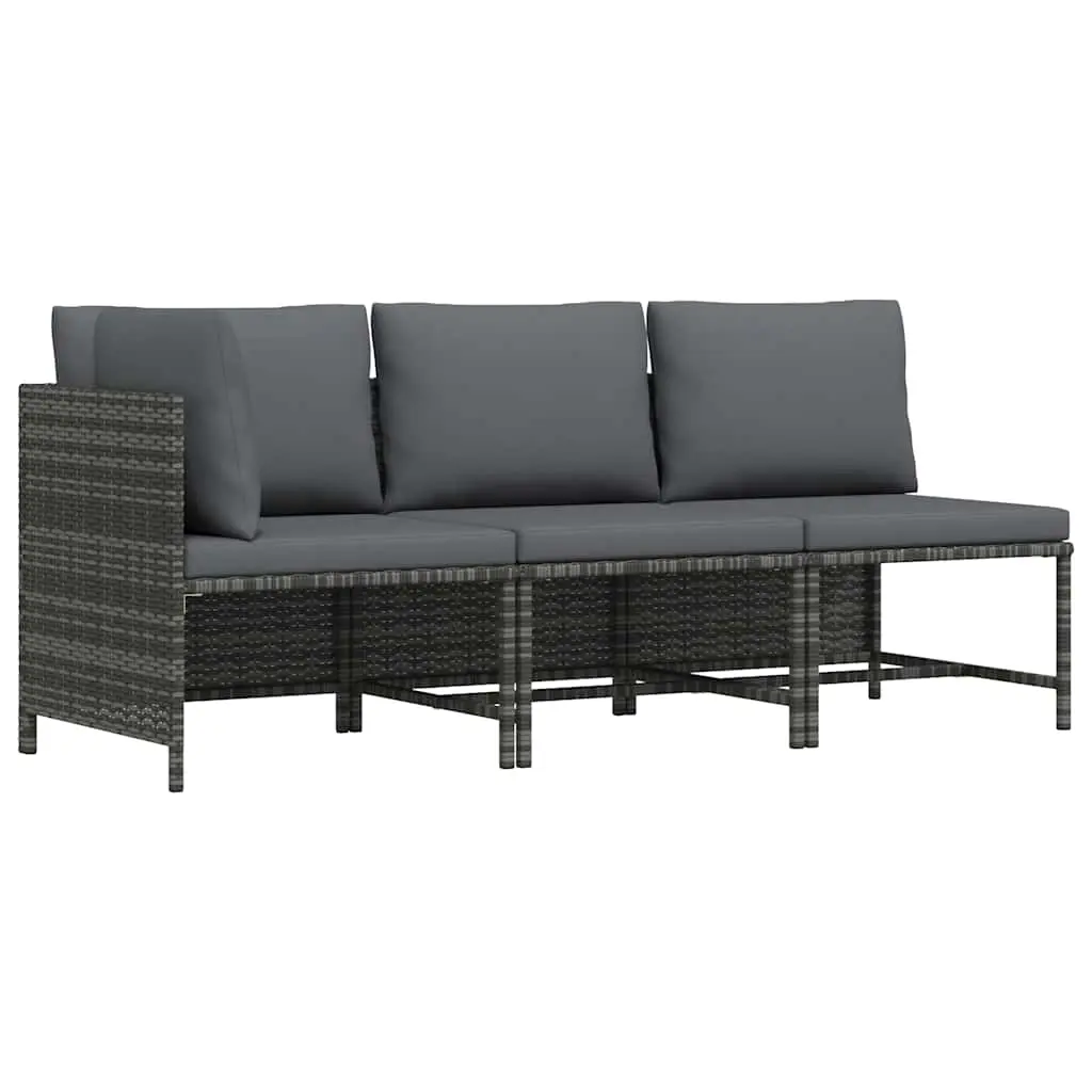 3 Piece Garden Lounge Set with Cushions Poly Rattan Grey 313505 - Furniture