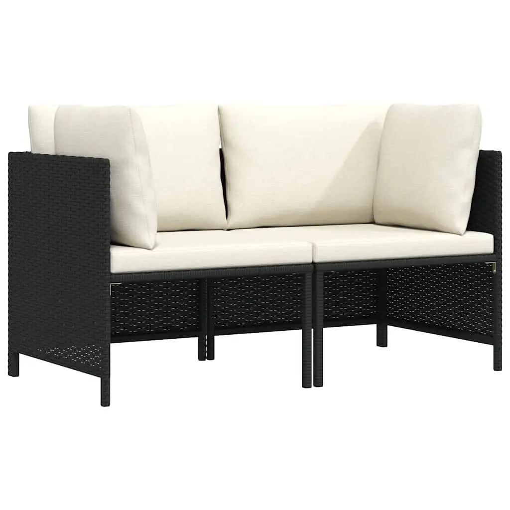 2-Seater Garden Sofa with Cushions Black Poly Rattan 313512