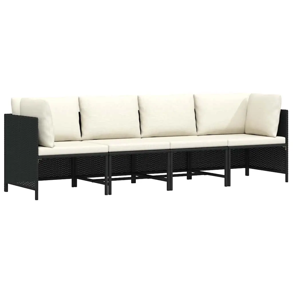4-Seater Garden Sofa with Cushions Black Poly Rattan 313515