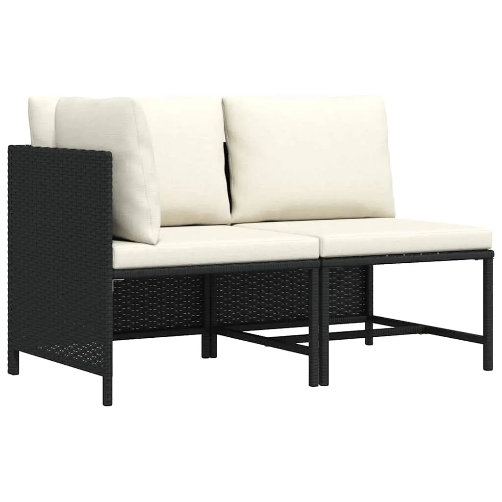 2 Piece Garden Sofa Set with Cushions Black Poly Rattan 313520 - Furniture