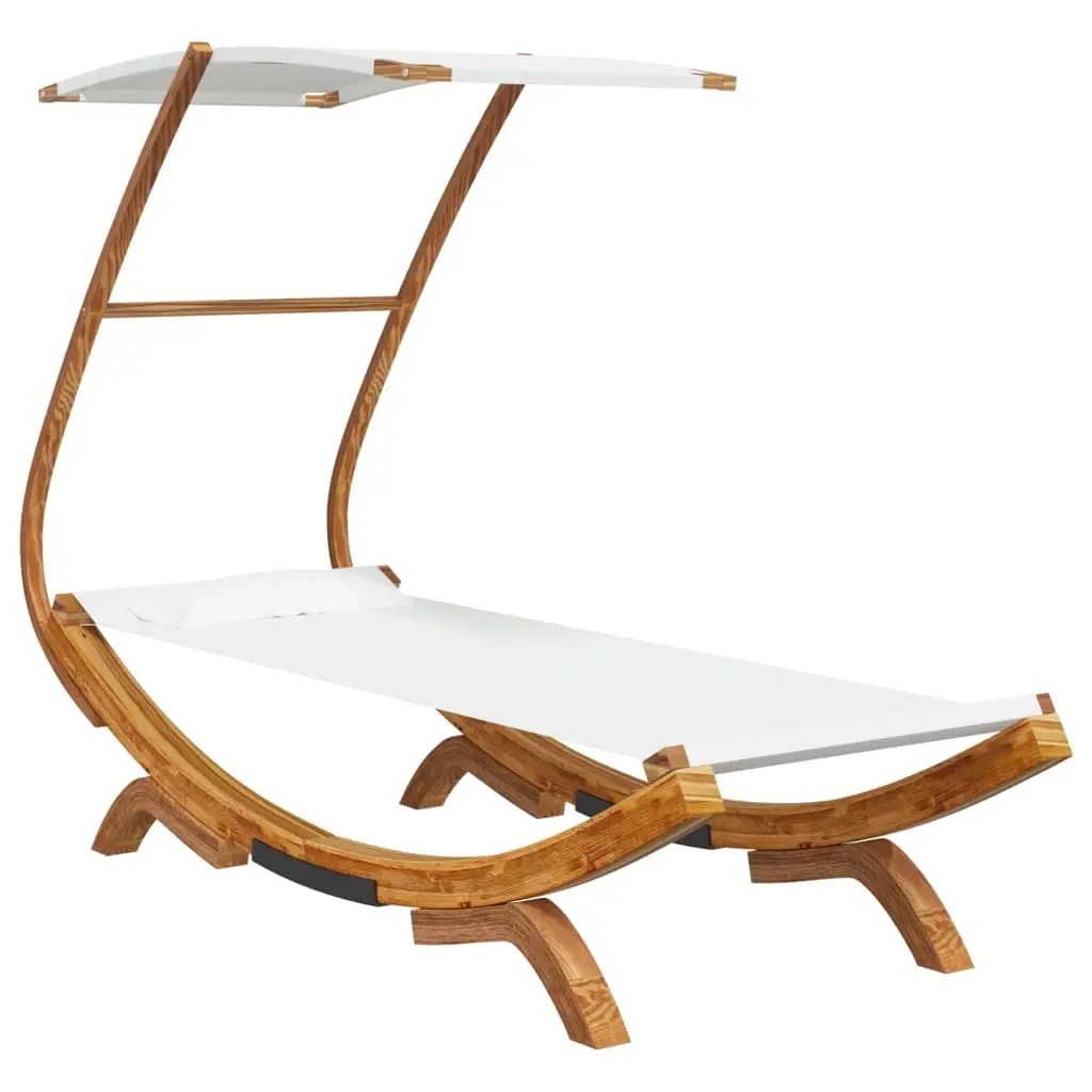 Outdoor Lounge Bed with Canopy 100x190x134 cm Solid Bent Wood Cream 313943 - Furniture