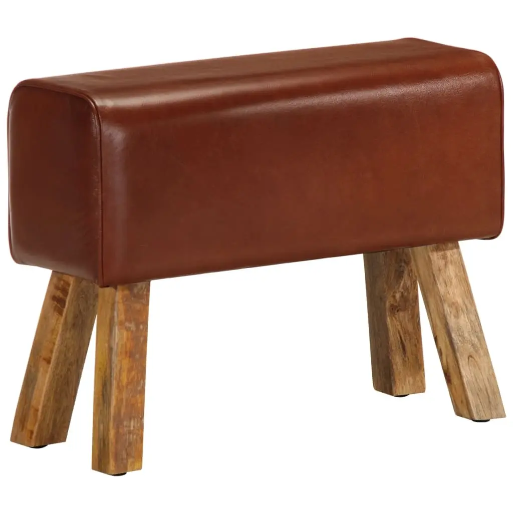 Gym Bok Bench 58 cm Brown Real Leather and Solid Mango Wood 320784 - Furniture