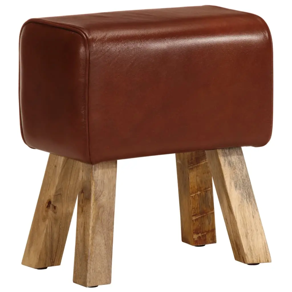 Gym Bok Bench 38 cm Brown Real Leather and Solid Mango Wood 320786 - Furniture