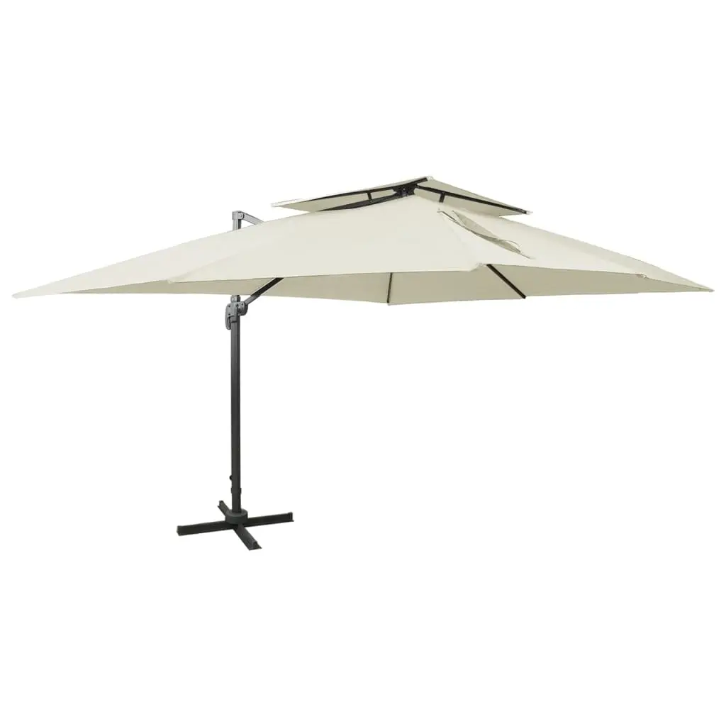 Cantilever Garden Parasol with Double Top Sand 400x300 cm 312369 - Home & Garden