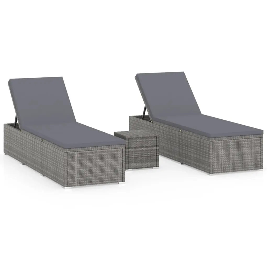 3 Piece Garden Sun Loungers with Tea Table Poly Rattan Grey 3057665 - Up to 65% off Outdoor Furniture