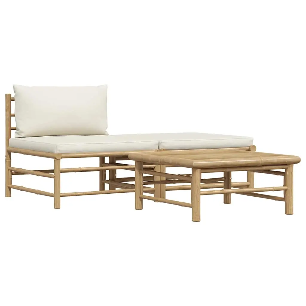 3 Piece Garden Lounge Set with Cream White Cushions Bamboo 313142 - Furniture