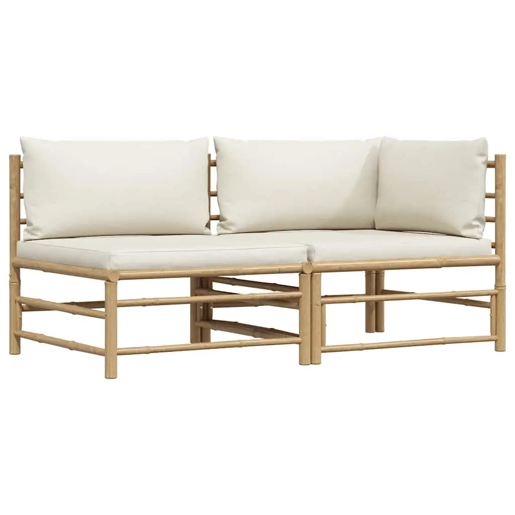 2 Piece Garden Lounge Set with Cream White Cushions Bamboo 313143 - Furniture