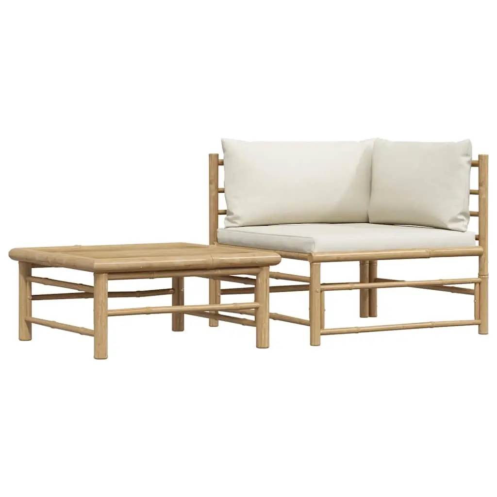 2 Piece Garden Lounge Set with Cream White Cushions Bamboo 313144 - Furniture
