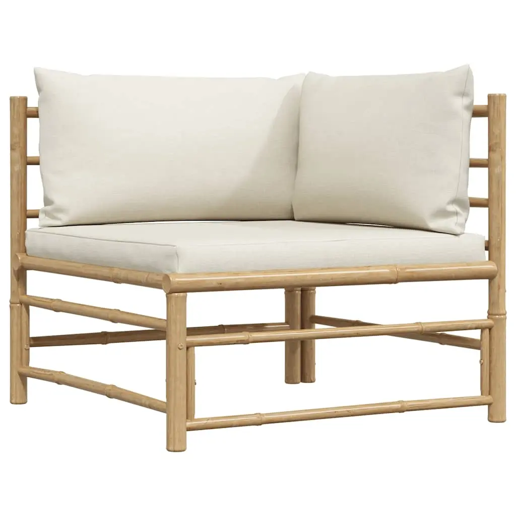 Garden Corner Sofa with Cream White Cushions Bamboo 313145 - Furniture