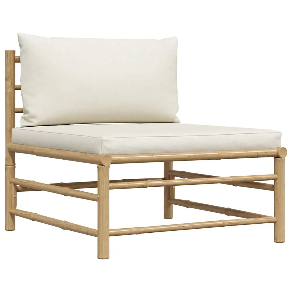 Garden Middle Sofa with Cream White Cushions Bamboo 313146 - Furniture