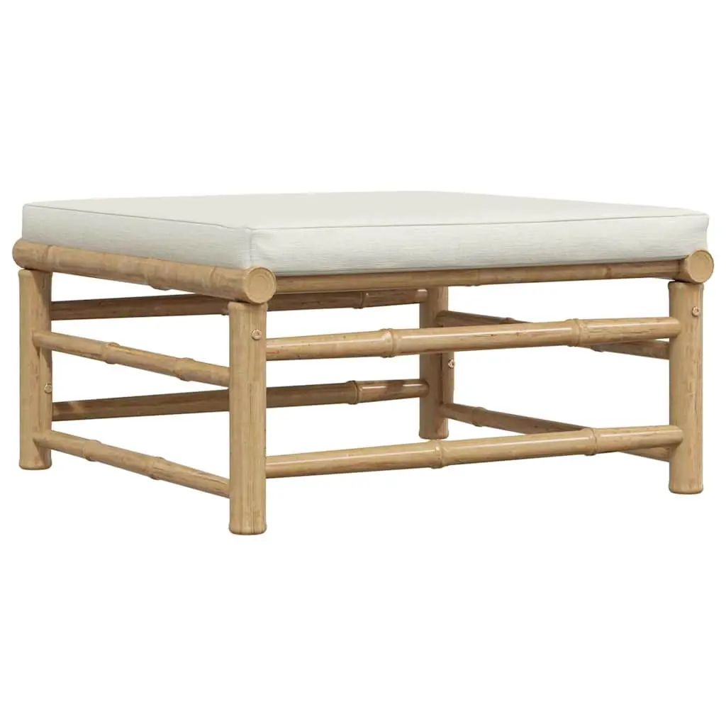 Garden Footrest with Cream White Cushion Bamboo 313147 - Furniture