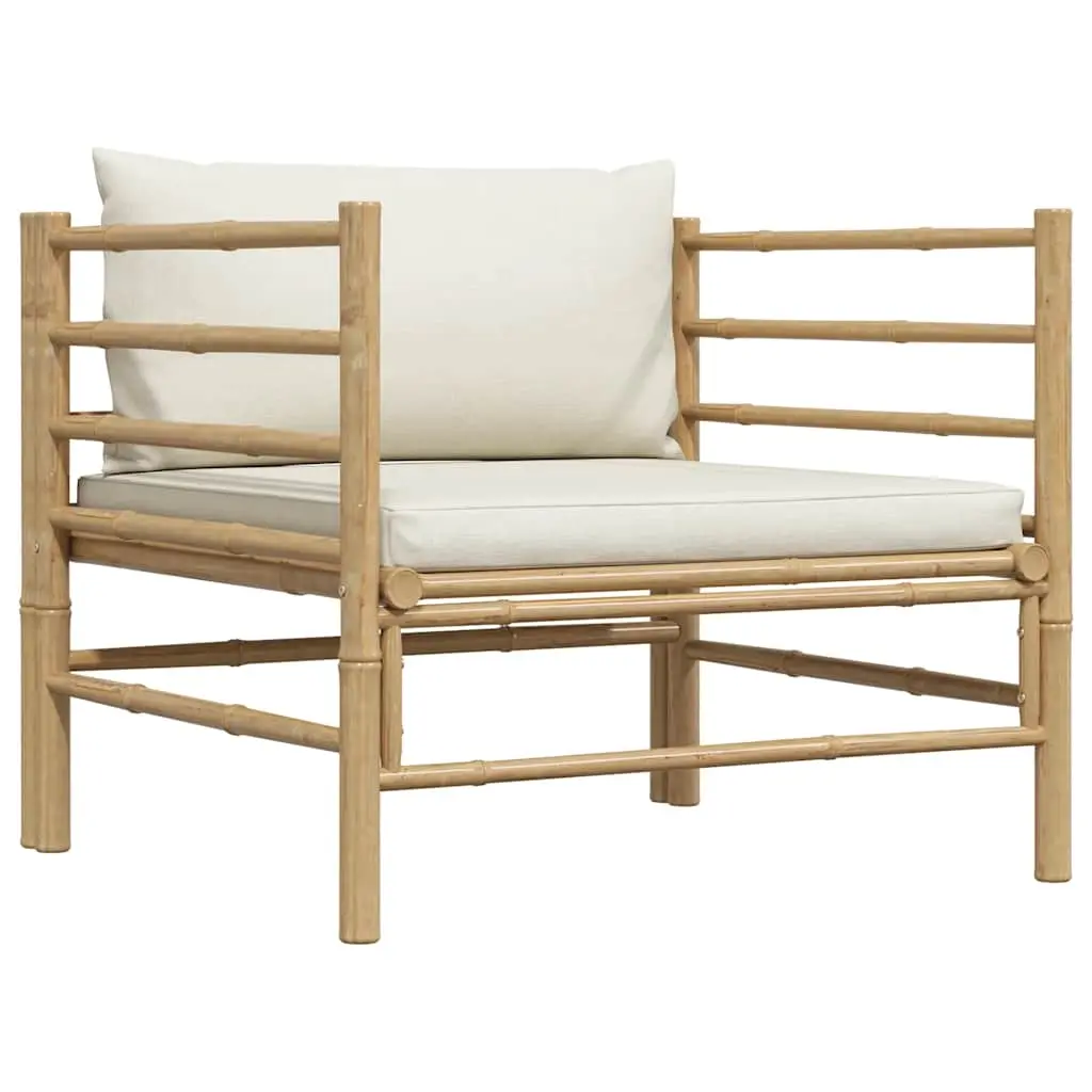 Garden Sofa with Cream White Cushions Bamboo 313148 - Furniture