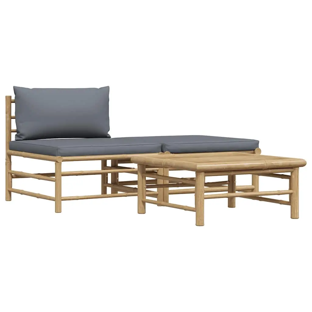 3 Piece Garden Lounge Set with Dark Grey Cushions Bamboo 313150 - Furniture