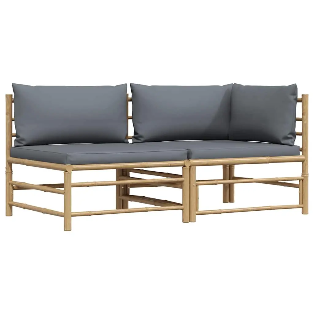 2 Piece Garden Lounge Set with Dark Grey Cushions Bamboo 313151 - Furniture